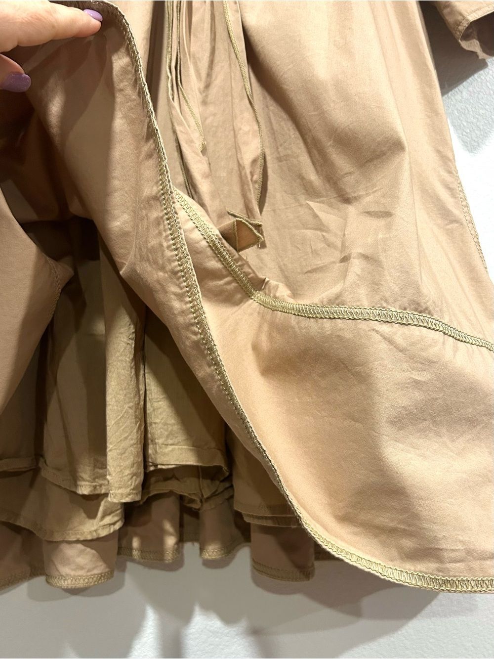 Anthropologie Pilcro Beige Babydoll Tunic Dress Bow Tie Sailor Collar Size S - Picture 8 of 11